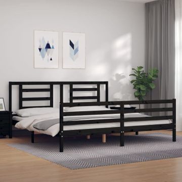 vidaXL Bedframe met hoofdbord massief hout zwart 200x200 cm