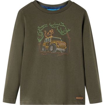 vidaXL-Kindershirt-met-lange-mouwen-terreinwagenprint-128-kakikleurig