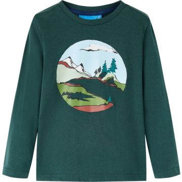 vidaXL-Kindershirt-met-lange-mouwen-bergen-en-bomenprint-92-donkergroen