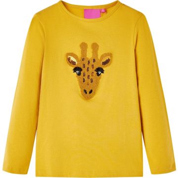 vidaXL-Kindershirt-met-lange-mouwen-dierenprint-104-donker-okerkleurig