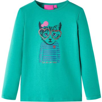 vidaXL-Kindershirt-met-lange-mouwen-kattenprint-104-felgroen