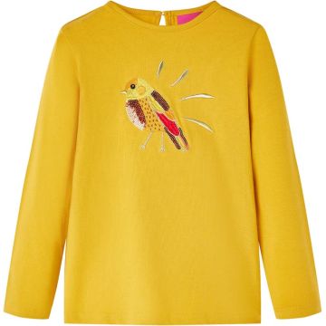 vidaXL-Kindershirt-met-lange-mouwen-vogelprint-128-donker-okerkleurig