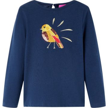 vidaXL-Kindershirt-met-lange-mouwen-vogelprint-128-marineblauw