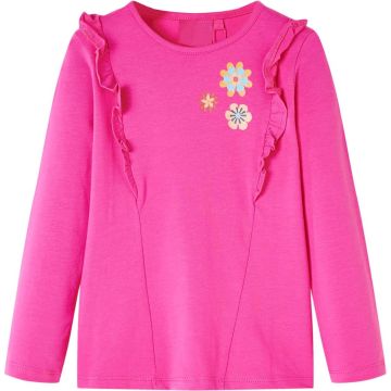 vidaXL-Kindershirt-met-lange-mouwen-bloemenprint-92-donkerroze