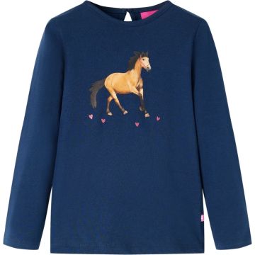 vidaXL-Kindershirt-met-lange-mouwen-paardenprint-116-marineblauw