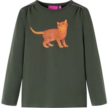 vidaXL-Kindershirt-met-lange-mouwen-kattenprint-104-kakikleurig