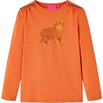 vidaXL-Kindershirt-met-lange-mouwen-kattenprint-92-oranjebruin