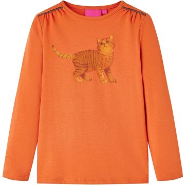 vidaXL-Kindershirt-met-lange-mouwen-kattenprint-140-oranjebruin