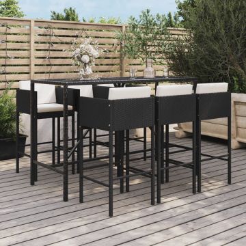 vidaXL 7-delige Tuinbarset met kussens poly rattan zwart