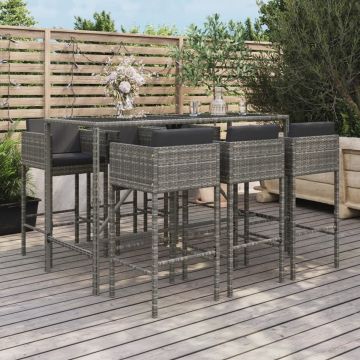 vidaXL 7-delige Tuinbarset met kussens poly rattan grijs