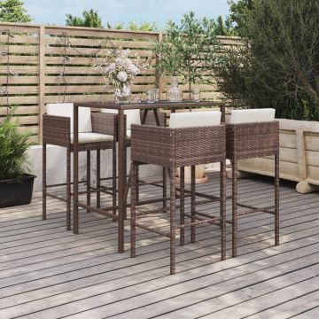 vidaXL 5-delige Tuinbarset met kussens poly rattan bruin