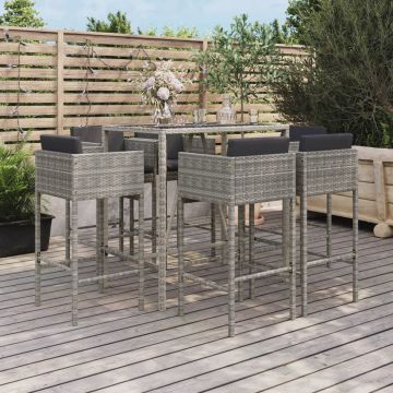 vidaXL 7-delige Tuinbarset met kussens poly rattan grijs