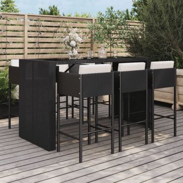 vidaXL 7-delige Tuinbarset met kussens poly rattan zwart