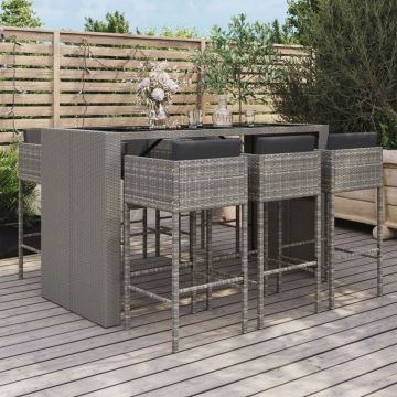 vidaXL 7-delige Tuinbarset met kussens poly rattan grijs