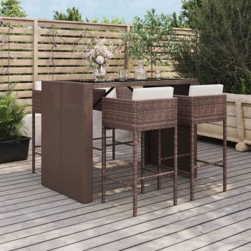 vidaXL 5-delige Tuinbarset met kussens poly rattan bruin