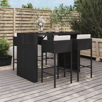 vidaXL 5-delige Tuinbarset met kussens poly rattan zwart