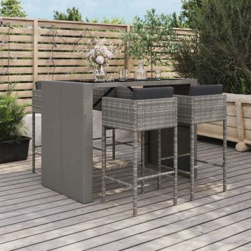 vidaXL 5-delige Tuinbarset met kussens poly rattan grijs