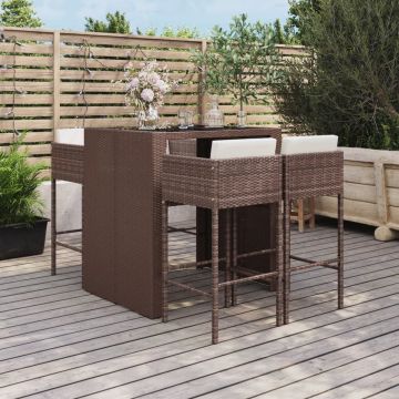 vidaXL 5-delige Tuinbarset met kussens poly rattan bruin