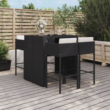 vidaXL 5-delige Tuinbarset met kussens poly rattan zwart