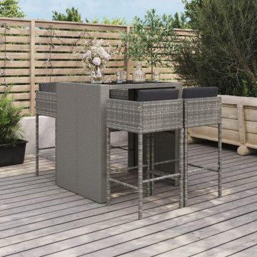 vidaXL 5-delige Tuinbarset met kussens poly rattan grijs