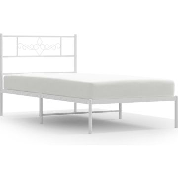 vidaXL-Bedframe-met-hoofdbord-metaal-wit-107x203-cm