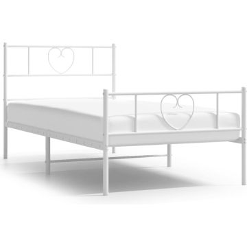 vidaXL-Bedframe-met-hoofd--en-voeteneinde-metaal-wit-75x190-cm