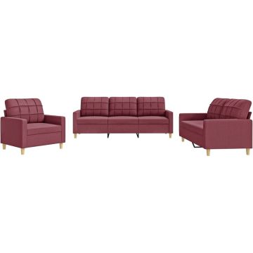 vidaXL-3-delige-Loungeset-met-kussens-stof-wijnrood