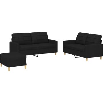 vidaXL-3-delige-loungeset-met-kussens-stof-zwart