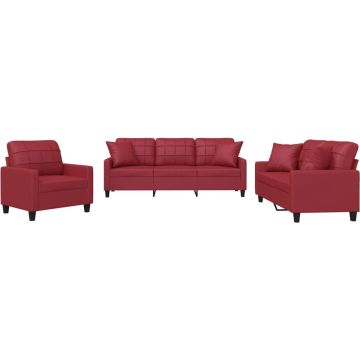 vidaXL-3-delige-Loungeset-met-kussens-kunstleer-wijnrood