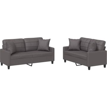 vidaXL-2-delige-Loungeset-met-kussens-kunstleer-grijs