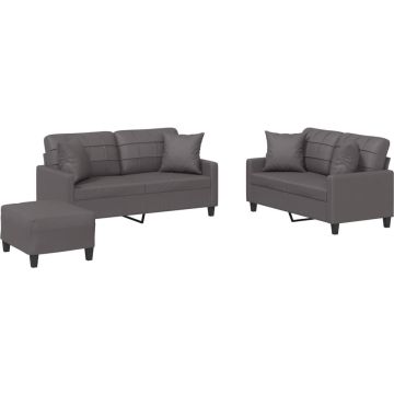 vidaXL-3-delige-Loungeset-met-kussens-kunstleer-grijs