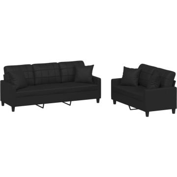 vidaXL-2-delige-Loungeset-met-kussens-kunstleer-zwart