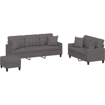 vidaXL-3-delige-Loungeset-met-kussens-kunstleer-grijs