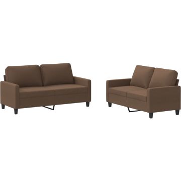 vidaXL-2-delige-Loungeset-met-kussens-stof-bruin