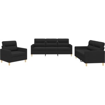 vidaXL-3-delige-loungeset-met-kussens-stof-zwart