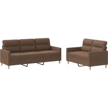 vidaXL-2-delige-Loungeset-met-kussens-stof-bruin