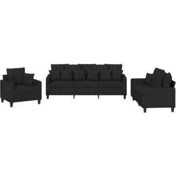 vidaXL-3-delige-Loungeset-met-kussens-stof-zwart