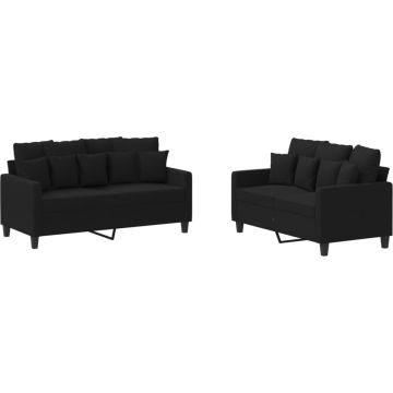 vidaXL-2-delige-loungeset-met-kussens-stof-zwart