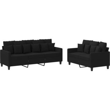 vidaXL-2-delige-loungeset-met-kussens-stof-zwart