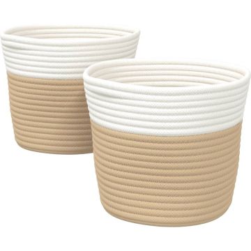 vidaXL-Opbergmanden-2-st-Ø-24x18-cm-katoen-beige-en-wit