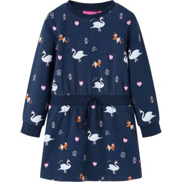 vidaXL-Kinderjurk-met-lange-mouwen-zwanenprint-92-marineblauw