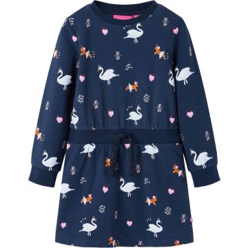 vidaXL-Kinderjurk-met-lange-mouwen-zwanenprint-104-marineblauw