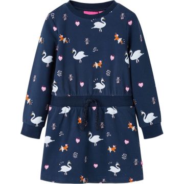 vidaXL-Kinderjurk-met-lange-mouwen-zwanenprint-128-marineblauw