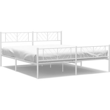 vidaXL-Bedframe-met-hoofd--en-voeteneinde-metaal-wit-200x200-cm