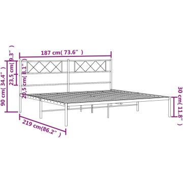 vidaXL-Bedframe-met-hoofdbord-metaal-zwart-183x213-cm