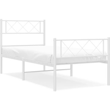 vidaXL-Bedframe-met-hoofd--en-voeteneinde-metaal-wit-107x203-cm