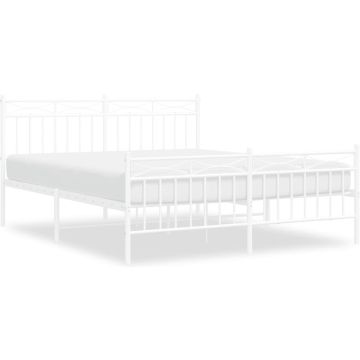 vidaXL-Bedframe-met-hoofd--en-voeteneinde-metaal-wit-160x200-cm