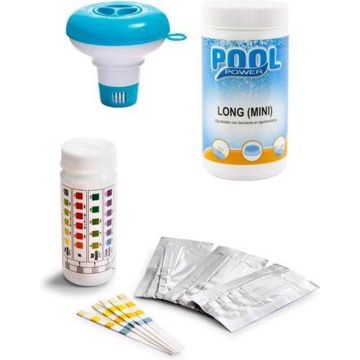 Zwembadonderhoud Bundelpakket Comfortpool Zwembad test strips PH waarde en Chloor - 3 in 1 - 50 strips - Watertester - Teststrips &amp; Poolpower long (mini) - 20 grams chloortabletten - 1 kg &amp; Intex Chloordrijver