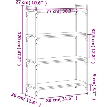 vidaXL-Boekenkast-4-laags-80x30x120-cm-bewerkt-hout-grijs-sonoma