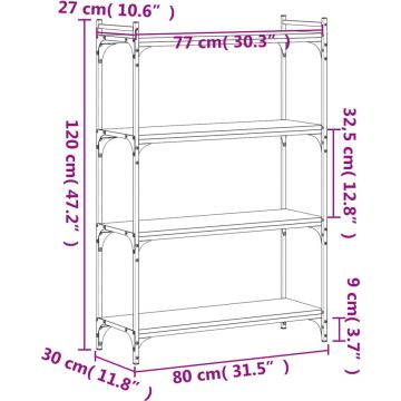 vidaXL-Boekenkast-4-laags-80x30x120-cm-bewerkt-hout-sonoma-eikenkleur